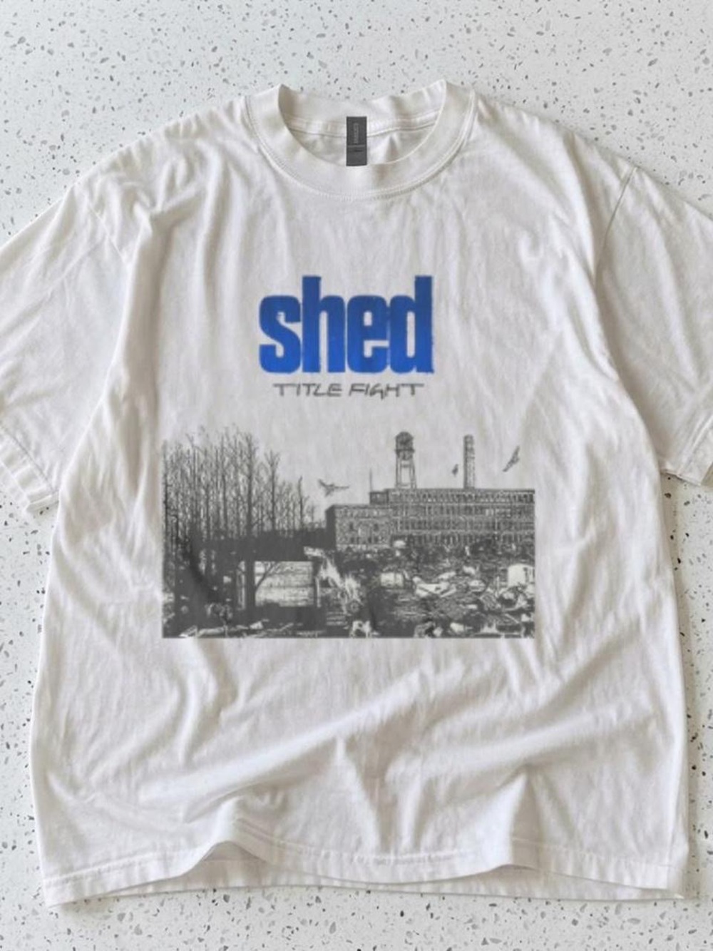 Gildan White 'Shed' Graphic Tee with Blue Logo